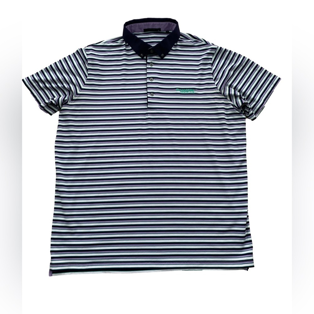 Greyson Size Extra Large XL Performance Golf Polo Firestone Purple Green Stripe